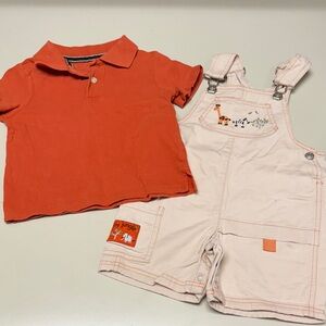 Orange Polo Shirt and Cream Overalls Set
